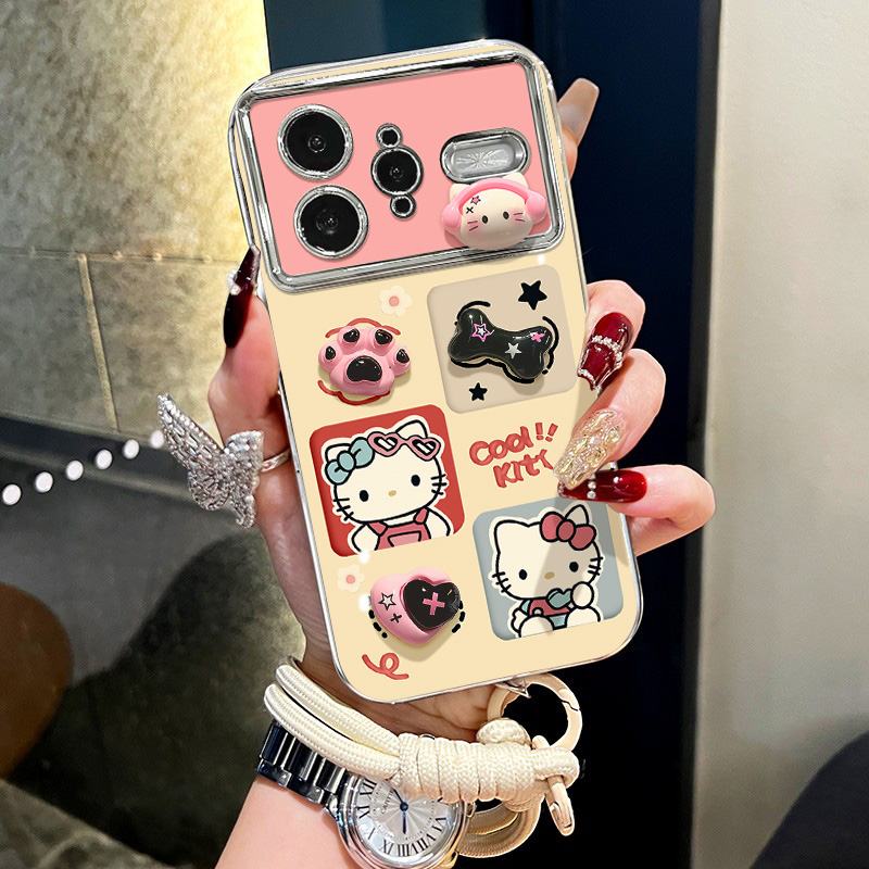 可爱凯蒂猫适用于红米k80手机壳新款k80pro女k70至尊冠军版电镀镜头turbo4全包防摔3保护套带挂绳手链大视窗