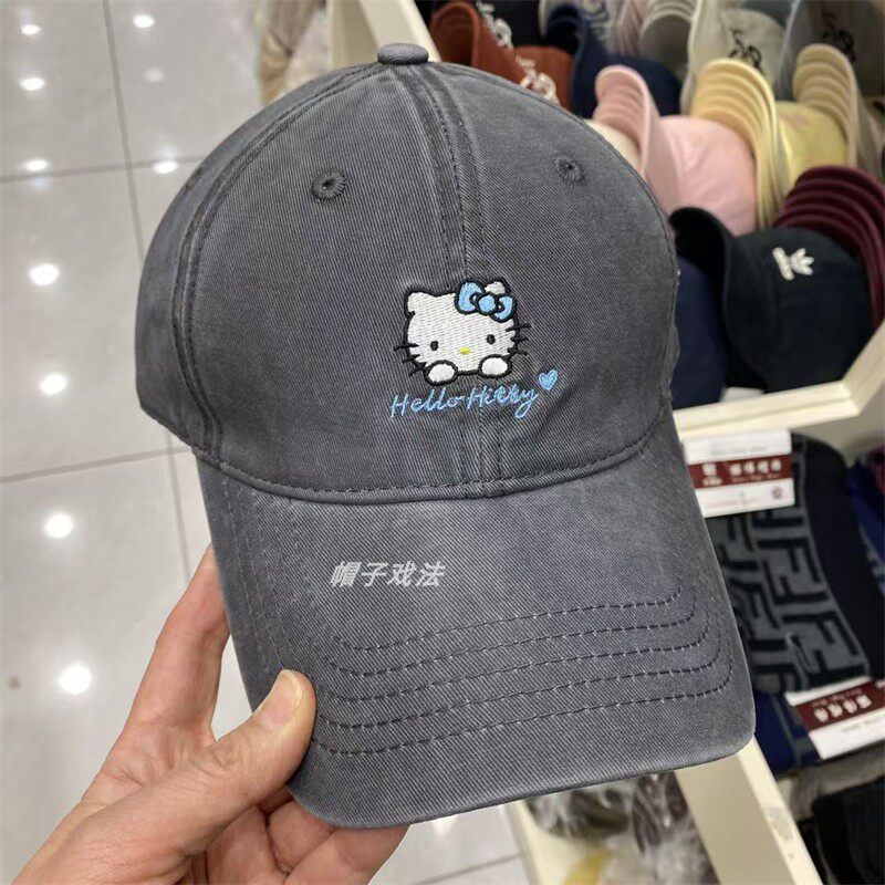 显脸小可爱凯蒂头像刺绣美式纯棉百搭男女复古情侣圆顶软顶棒球帽