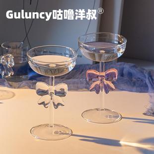 高脚轻奢粉色大蝴蝶结玻璃杯ins风耐热高硼硅居家冷饮杯透明