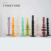 复古台灯式 烛台 饰摆件ins咖啡馆个性 玻璃烛台Vintage家居家装 装