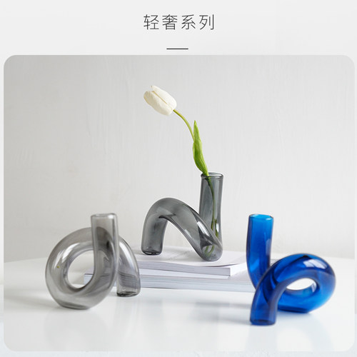 宝蓝色摆件烛台北欧风玻璃花瓶