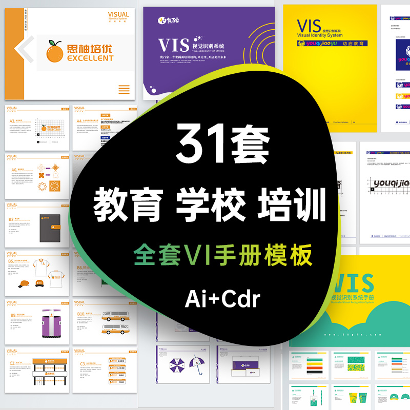 教育学校VI品牌手册画册vis视觉识别系统模板AI CDR设计素材