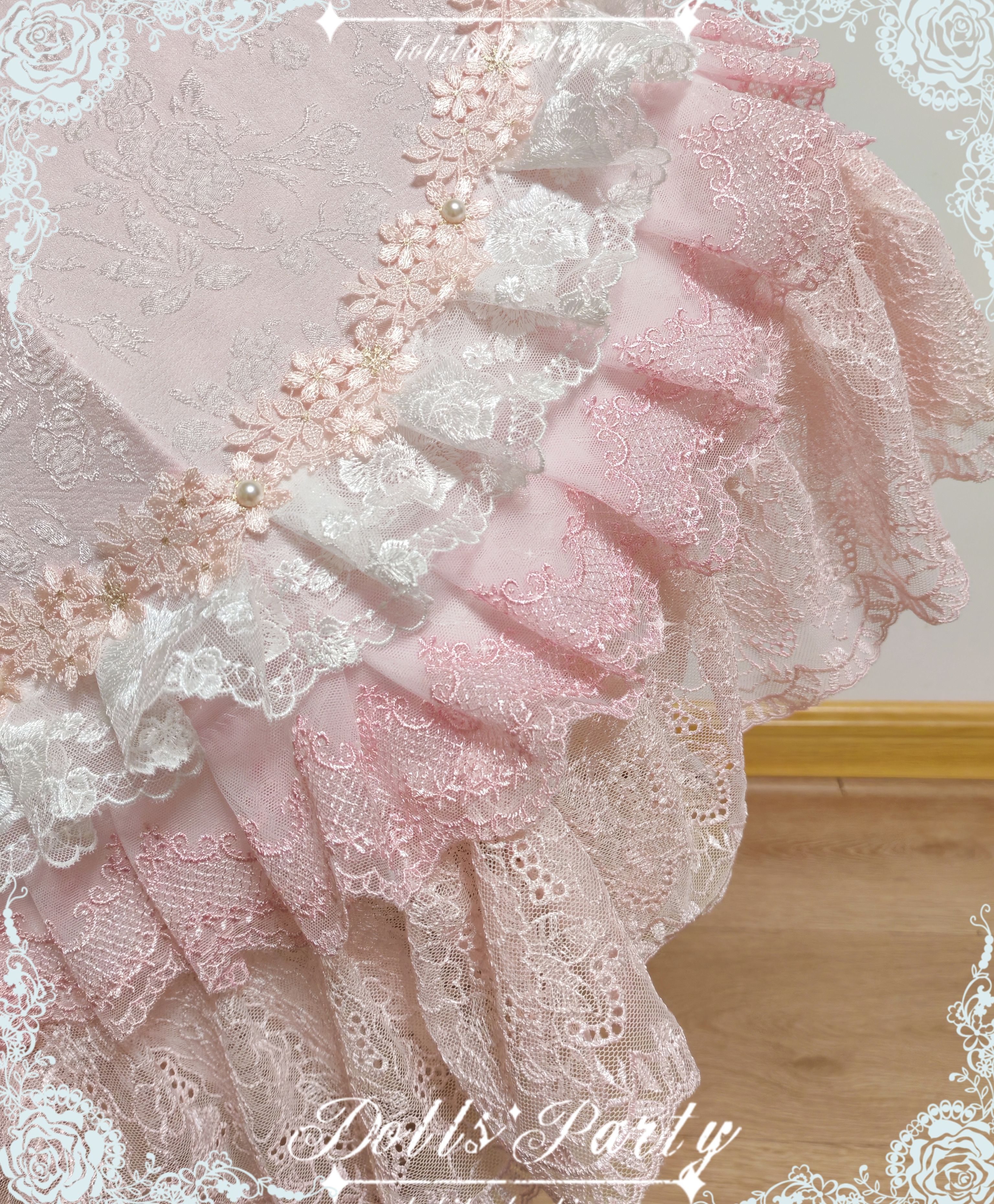 Lolita原创手作蕾丝伞樱花树下的告白公主裙边花瓣摆蕾丝伞古董伞