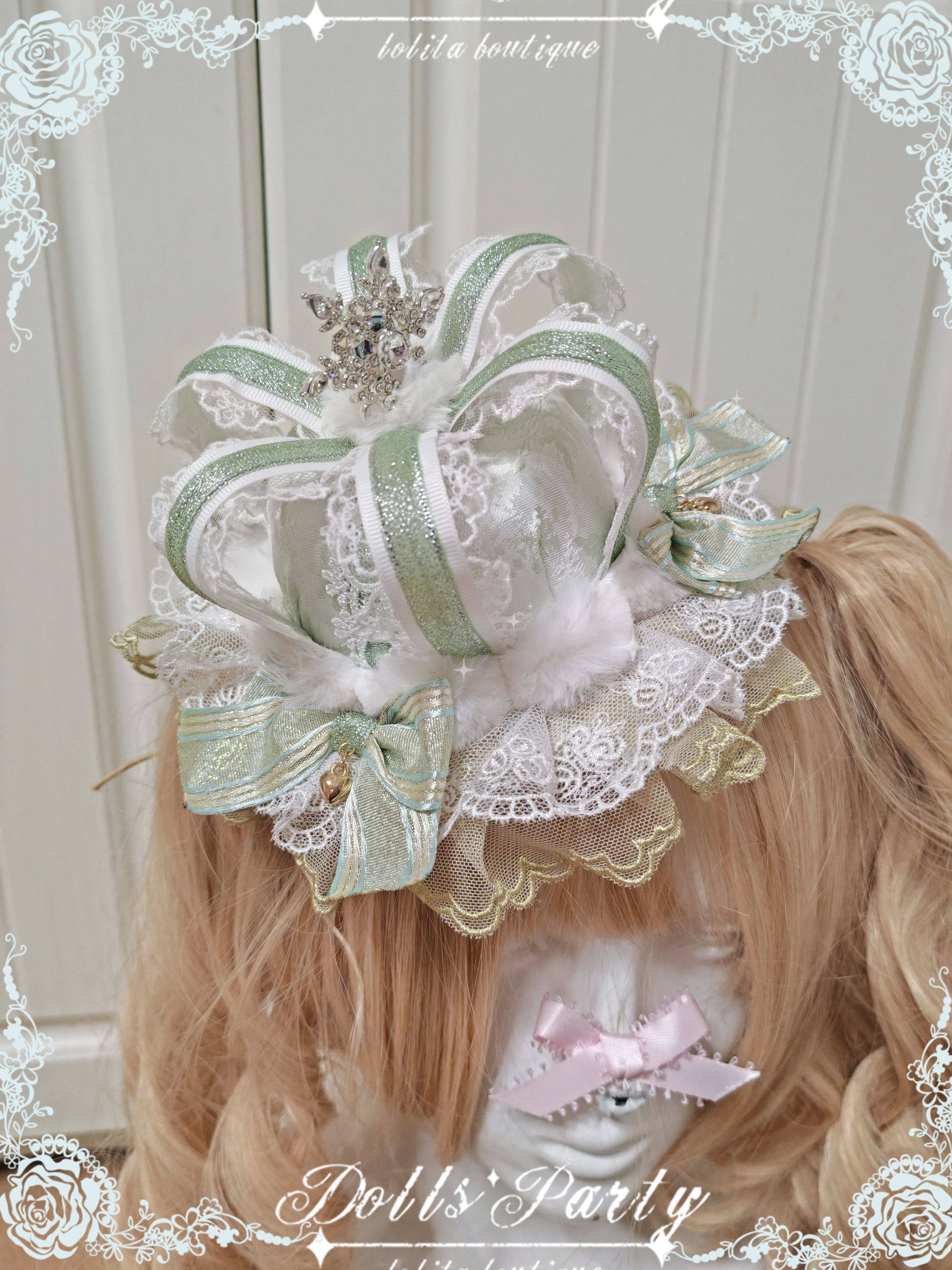 Lolita原创圣诞g手作小物样布毛绒皇冠礼帽头饰配饰若草色图片