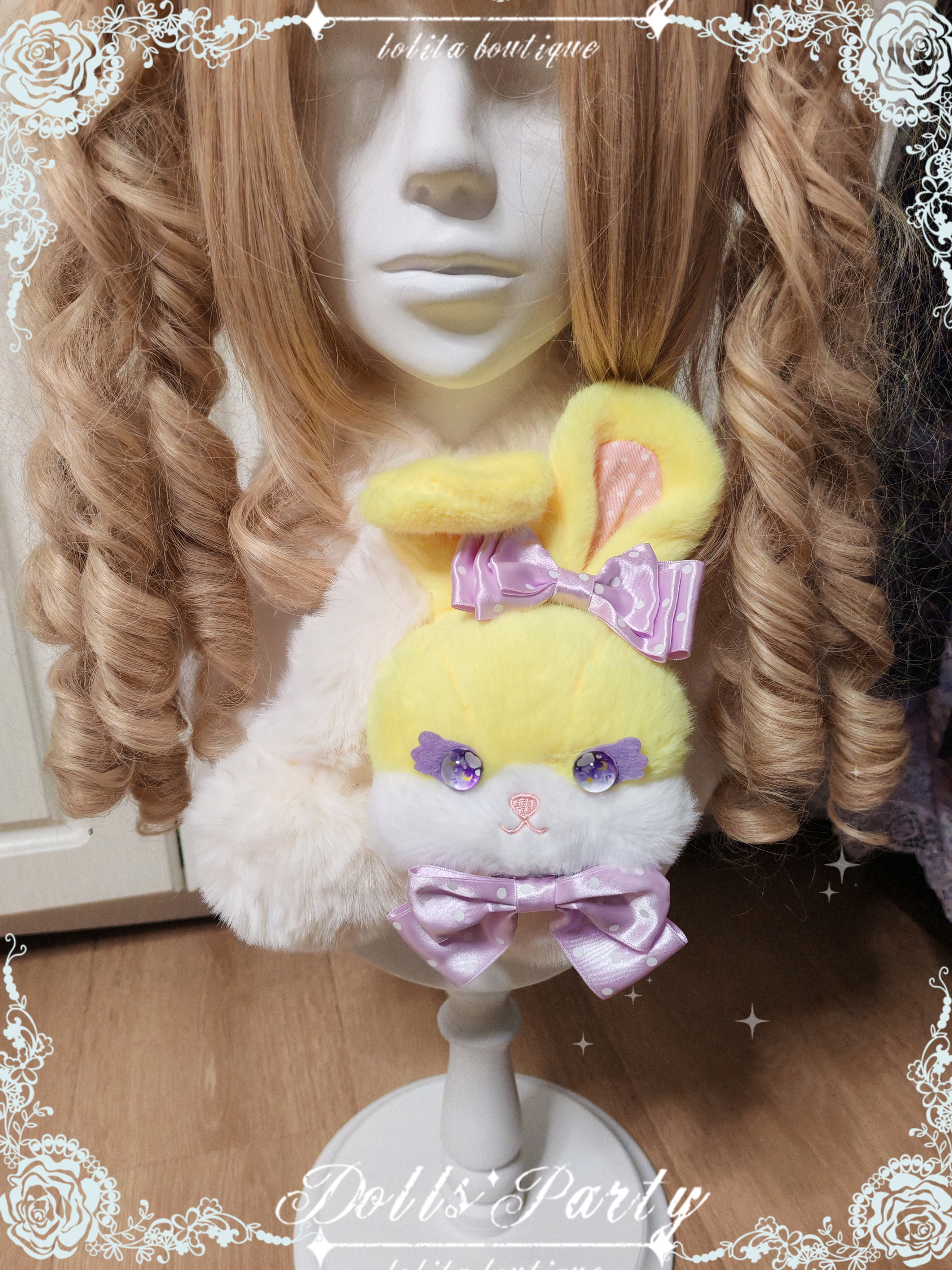 现货Lolita原创手作甜美蕾丝蝴蝶结兔耳莉莉卡鲁边夹发带别针围巾