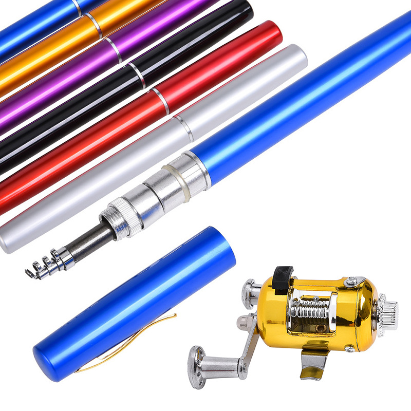 1米迷你钓鱼竿 跨境亚马逊WISH便携钢笔鱼竿金属ice fishing rods