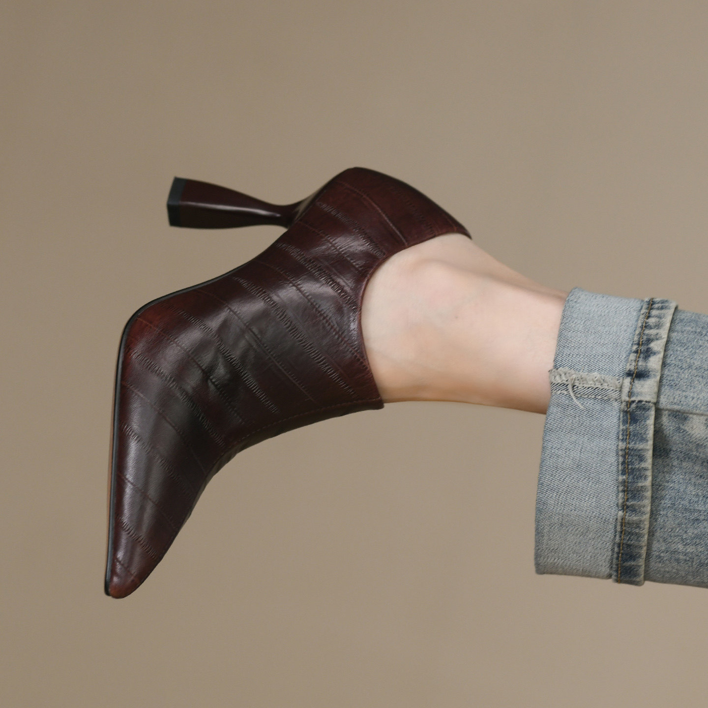 2025年秋季新款超高跟细跟头层牛皮复古尖头拉链深口单鞋女,女鞋,深口单鞋,淘宝优惠券,粉丝福利购,淘宝优惠卷