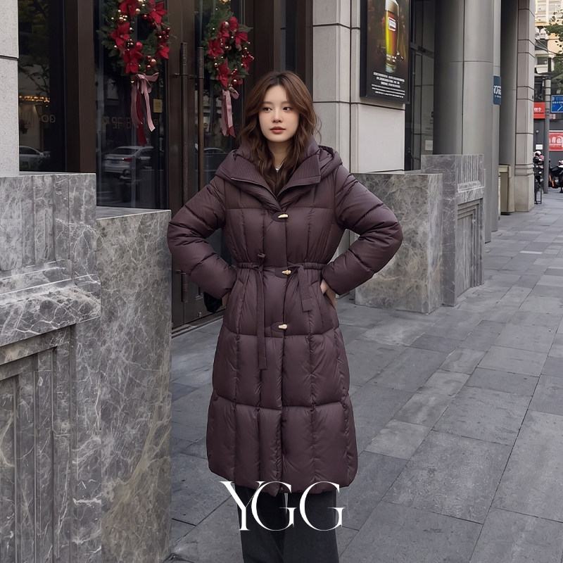 YGG听昭澜过膝加厚白鸭绒羽绒服