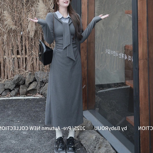 高智学姐感气质英伦学院风秋冬显瘦长袖连衣裙温与柔【元气学分】