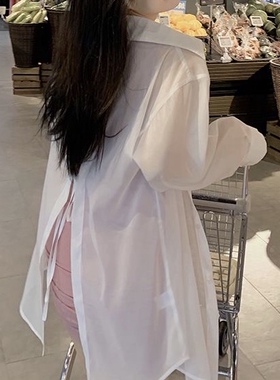 周白子FOR YOU后背绑带防晒衫休闲薄款中长款罩衫女背后开叉宽松