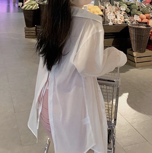 周白子FOR YOU后背绑带防晒衫休闲薄款中长款罩衫女背后开叉宽松