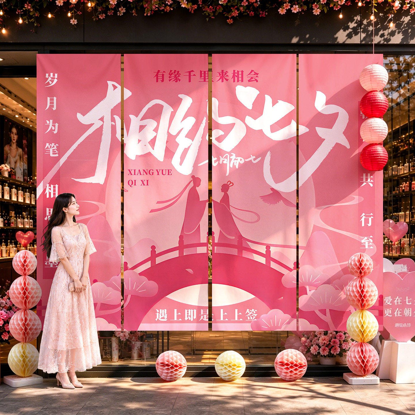 七夕氛围约会布置场景装饰条幅商装扮布置套餐