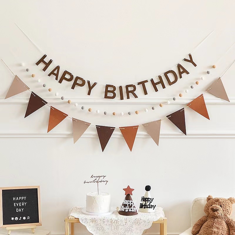 ins风生日拉旗装饰韩式复古风宝宝周岁生日场景布置简约拍照用品