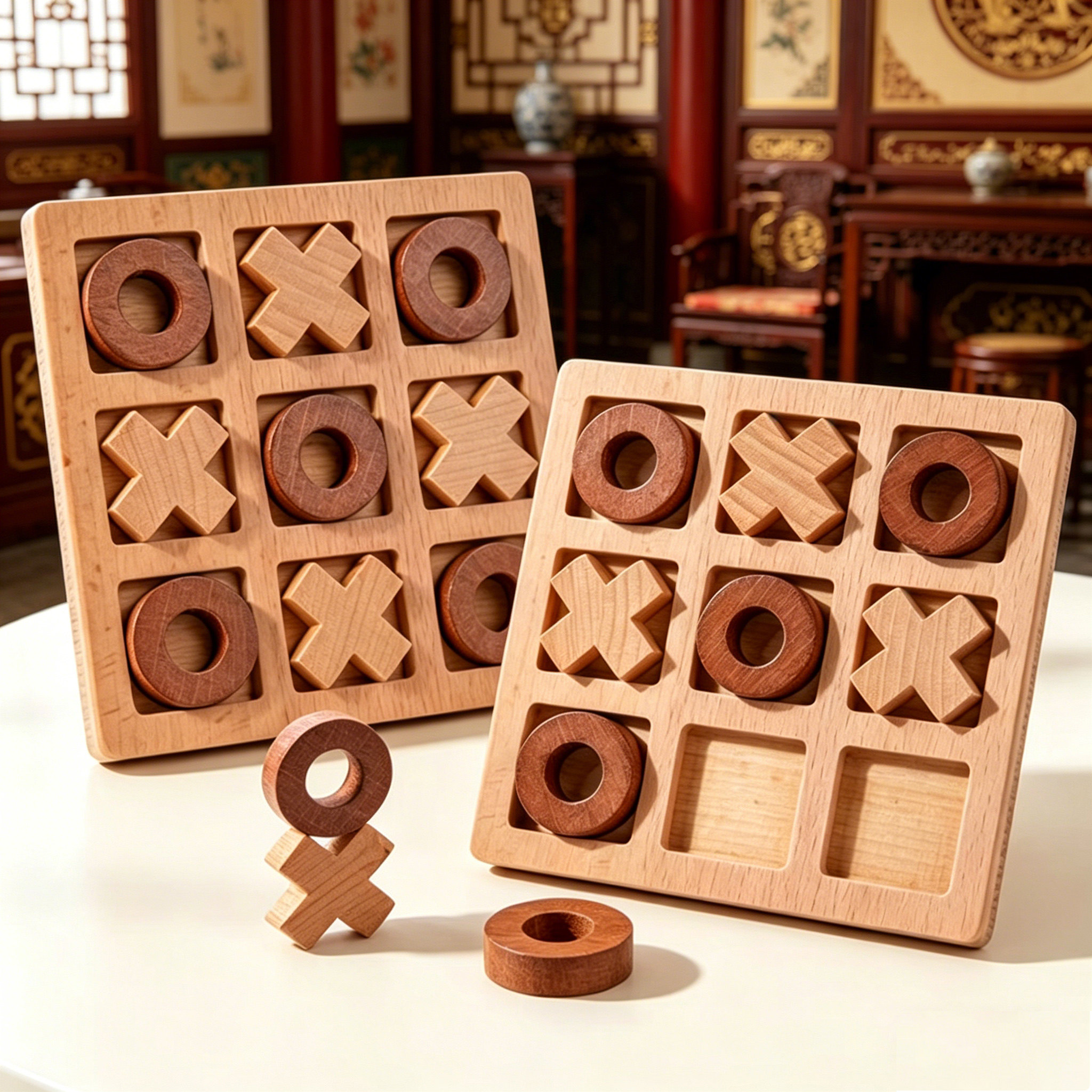 榉木井字棋儿童益智力玩具双人对战闯关桌游思维开发动脑亲子互动