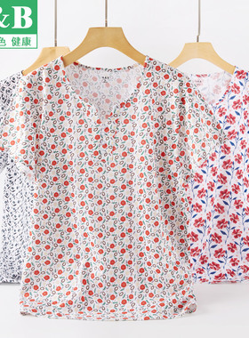 AB汗衫女纯棉圆领宽松门禁短袖中老年妈妈背心全棉家居服睡衣H352