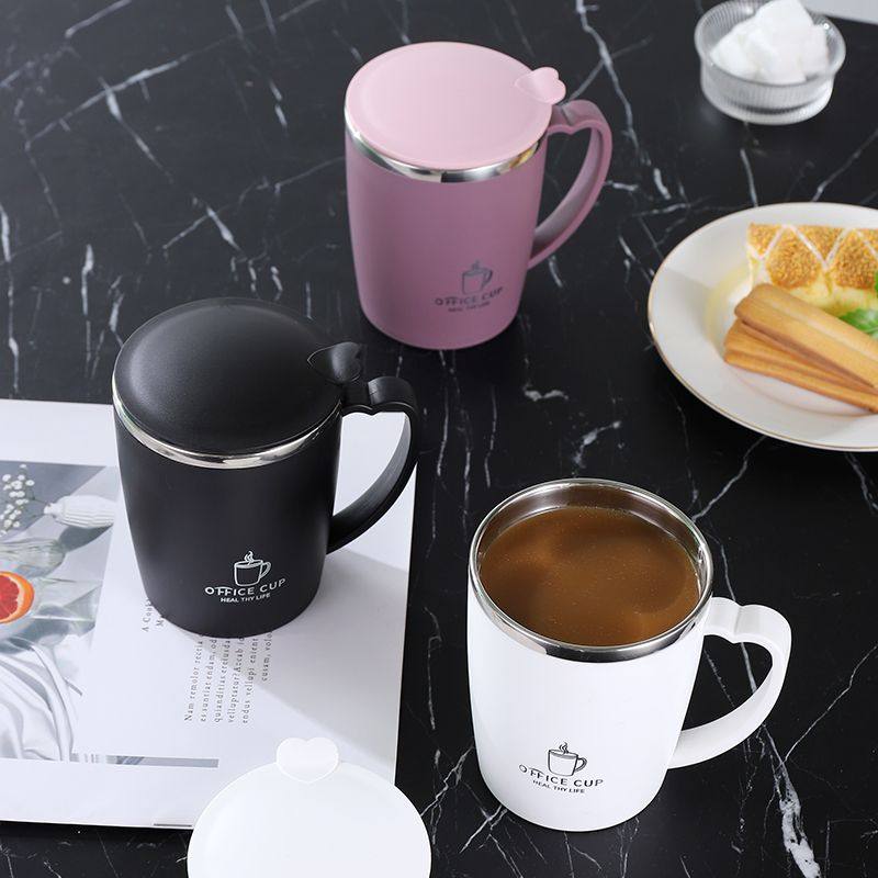 304不锈钢水杯双层隔热防烫防摔带手柄带盖学生350ml大口杯马克杯,餐饮具,马克杯,淘宝优惠券,粉丝福利购,淘宝优惠卷