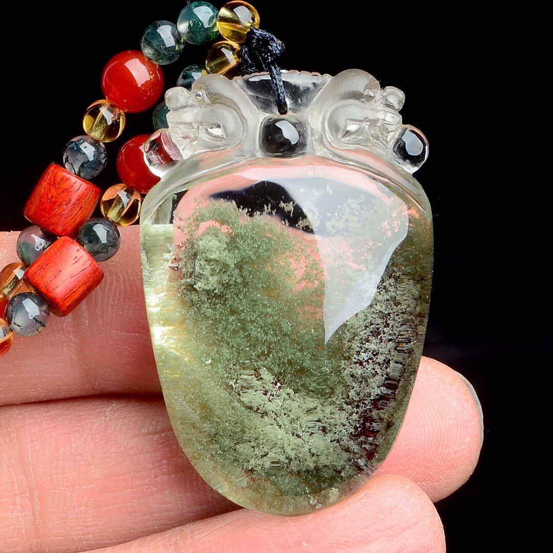 天然绿幽灵水晶貔貅吊坠 绿幽灵貔貅挂件项饰0360