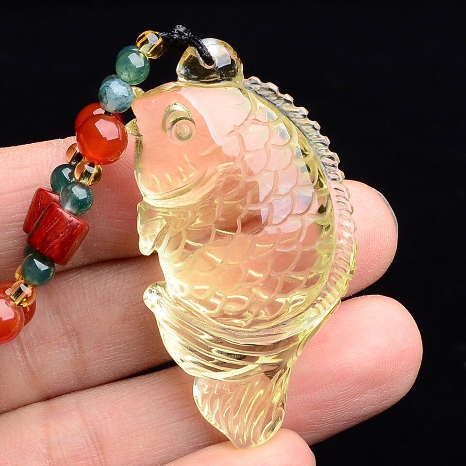 天然黄水晶鱼吊坠 黄水晶年年有余项坠连年有余 黄水晶雕刻鱼