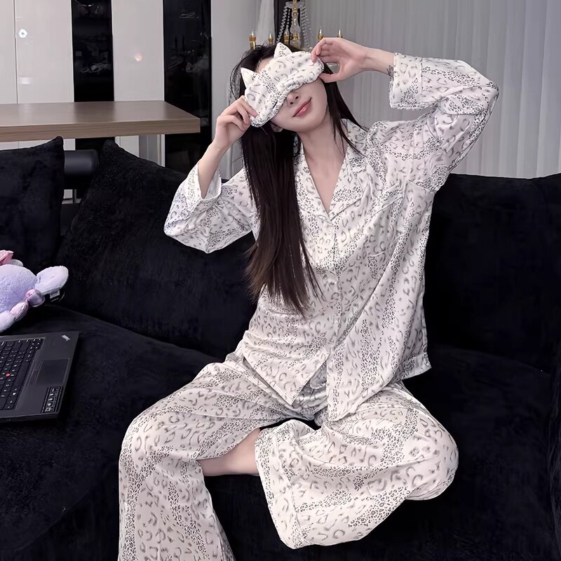 真丝睡衣女2026新款豹纹高级感桑蚕丝轻奢流行时尚长袖长裤家居服