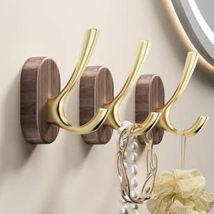 胡桃木挂衣钩浴室免打孔挂钩玄关墙上壁挂衣服实木粘钩衣帽挂衣架
