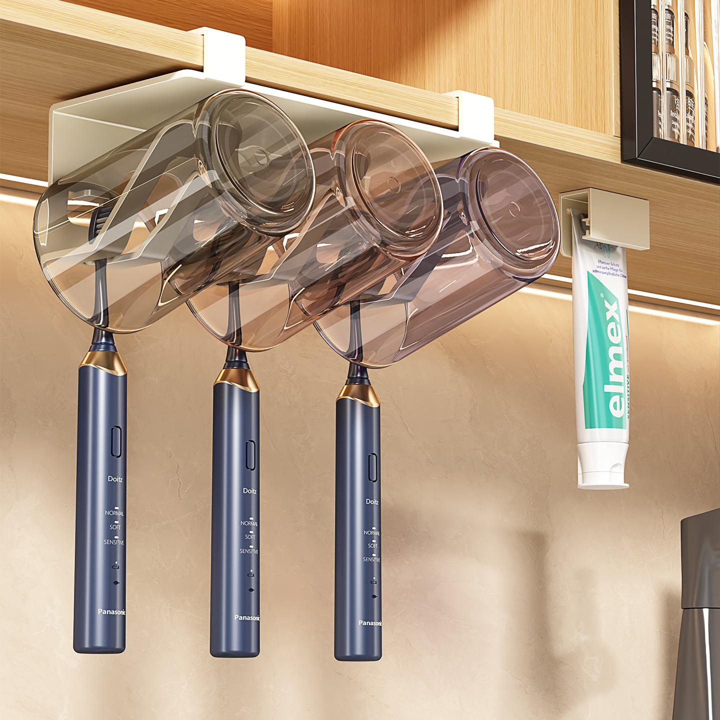 镜柜下壁挂式牙刷置物架