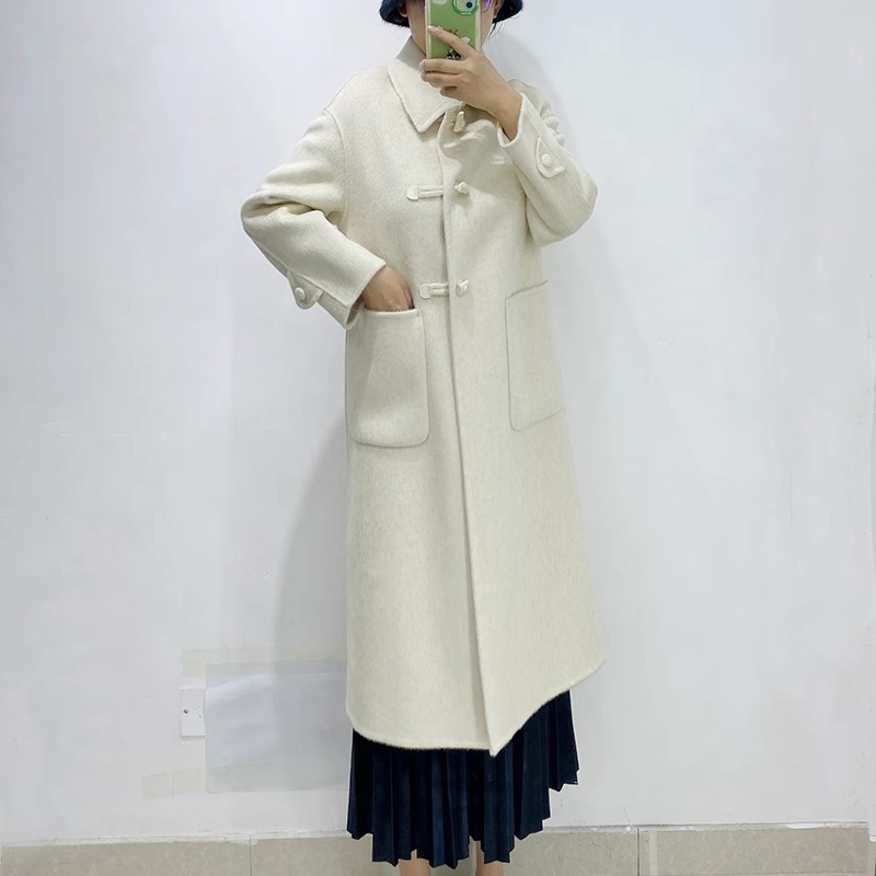 牛角扣中长款羊毛呢子外套韩版