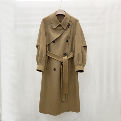 系带中长款双面呢大衣羊毛包邮