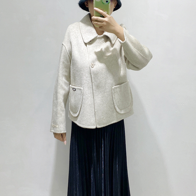 新款娃娃领宽松双面羊绒大衣韩版