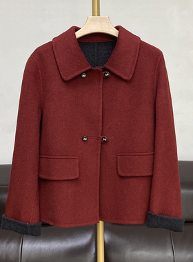 AB面双面羊绒大衣女短款小个子秋冬新款羊毛呢子外套时尚宽松百搭