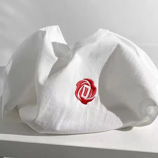 渝玥体育罗斯玫瑰logo刺绣短袖t恤詹姆斯科比莫兰特重磅纯棉男女