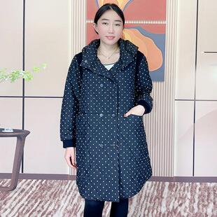 大码 新款 连帽棉服女外套22930 波点棉衣女2024冬季 天娇一生水长款