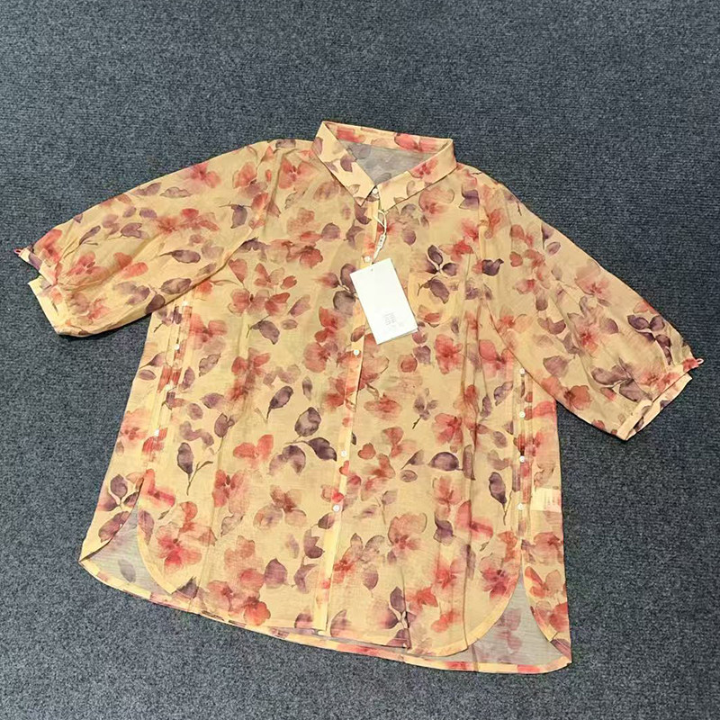 大码女装夏季印花衬衫上衣