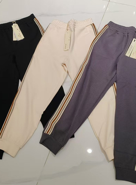 金影奇秋季新款运动休闲九分裤女大码高腰织带拼色百搭裤子36057