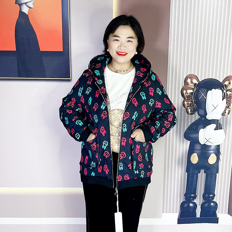 米莱奇冬季新款潮流彩色棉衣外套胖mm大码女装200斤连帽短款上衣