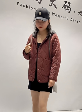 天骄一生水2025冬季新款拼色连帽棉衣休闲大码女装短款棉服25972