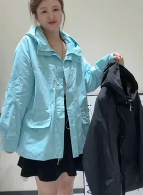 金影奇秋新款连帽工装风衣女外套宽松大码女装纯色显瘦上衣62375