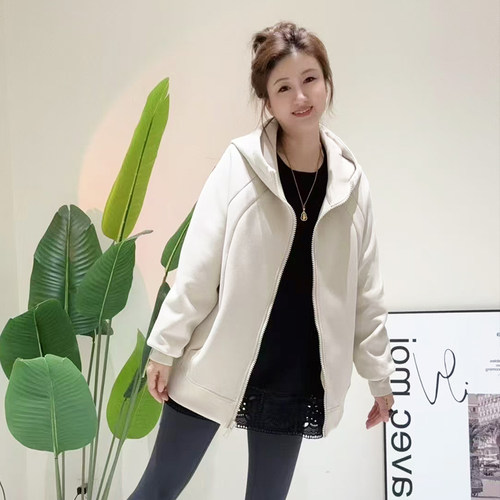 大码女装春季连帽卫衣外套