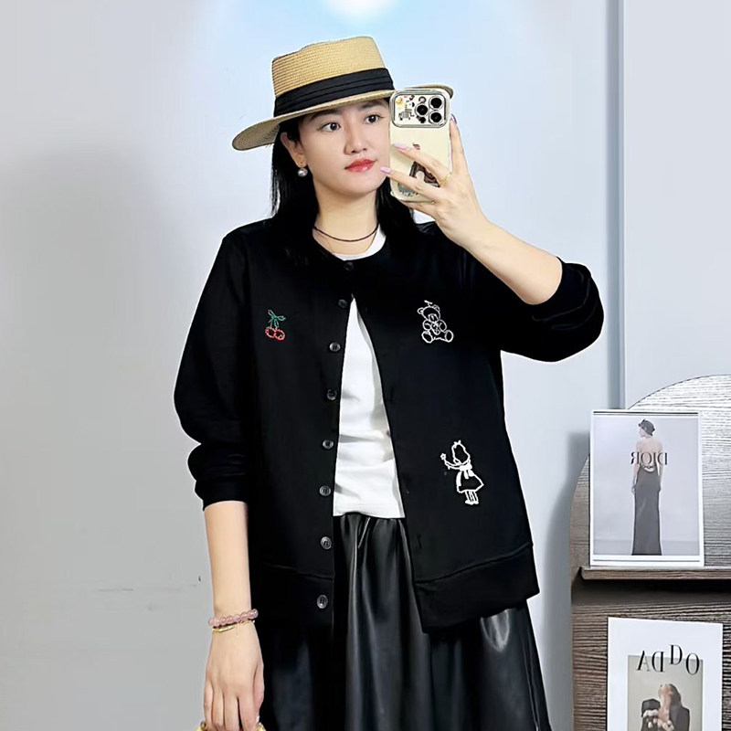 米莱奇2026春季圆领短外套女宽松大码绣花百搭棒球服上衣夹克6127