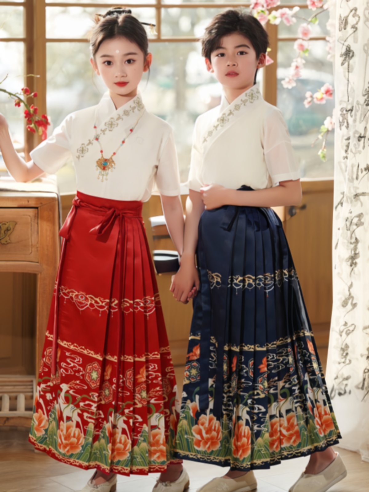 2024新款儿童新中式汉服马面裙中国风演出服中大童古装国风男套装