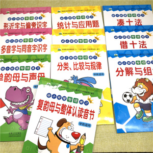 全10册幼小衔接专项练习语文数学3-6岁幼儿园一年级借十法凑十法分类比较规律图形方位时间分解组合拼音练习形近字多音同音字偏旁