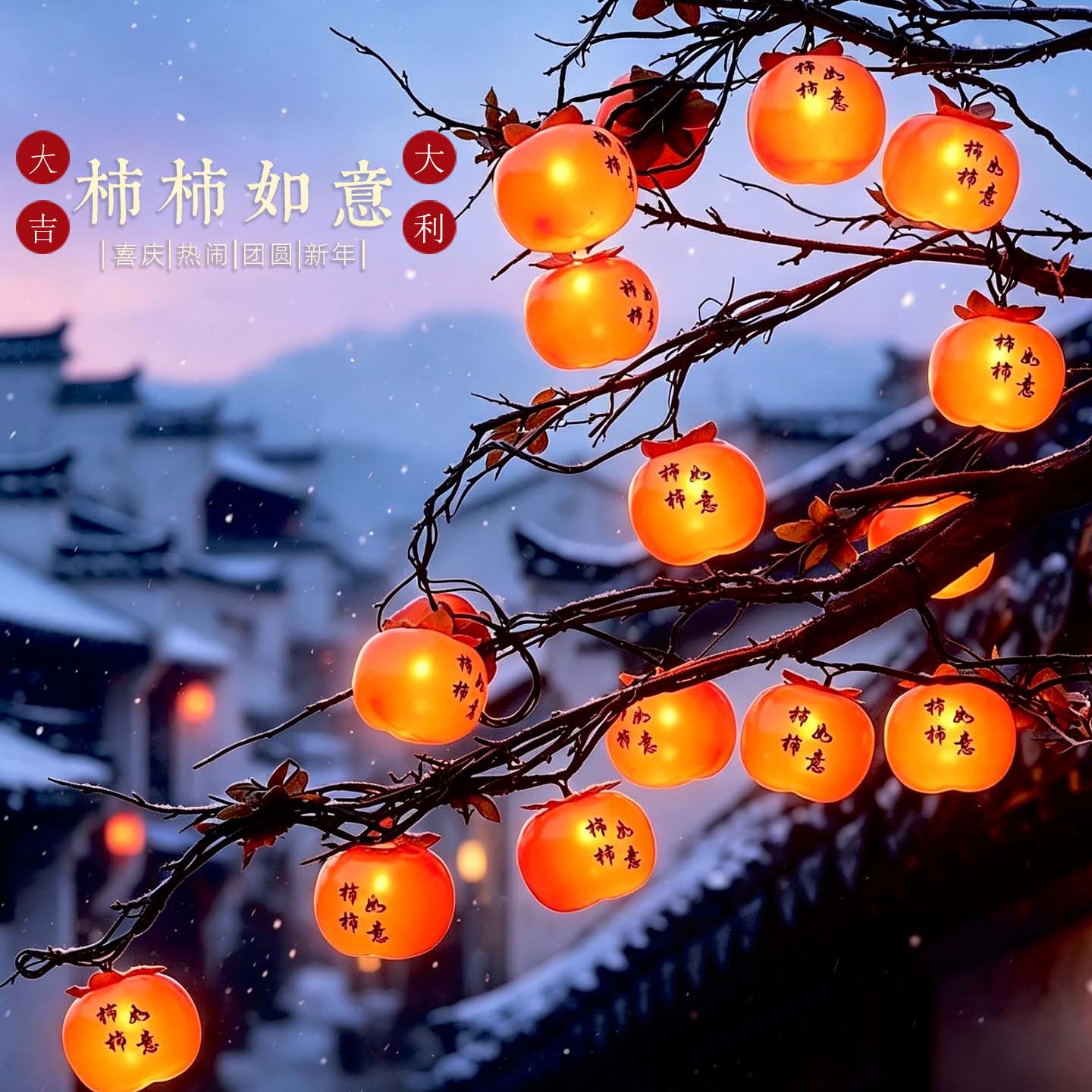 太阳能柿子灯庭院春节新年装饰灯
