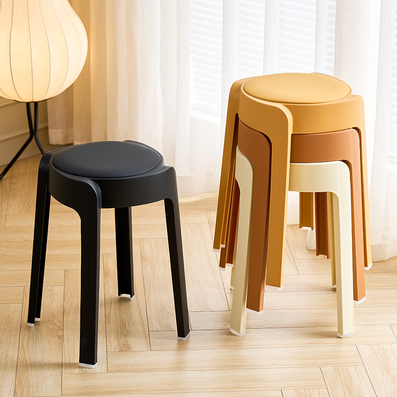 奶油风塑料凳子软包家用成人加厚