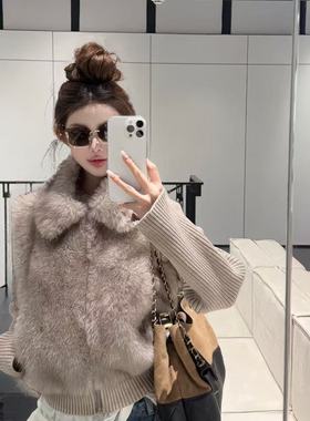 2025冬季新款年轻时尚环保皮草毛毛外套女短款小个子针织袖可拆卸