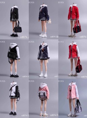 现货 cdtoys  1/6 cd074女兵人配件人偶棒球服连帽卫衣百褶裙套装