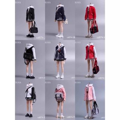 现货 cdtoys  1/6 cd074女兵人配件人偶棒球服连帽卫衣百褶裙套装