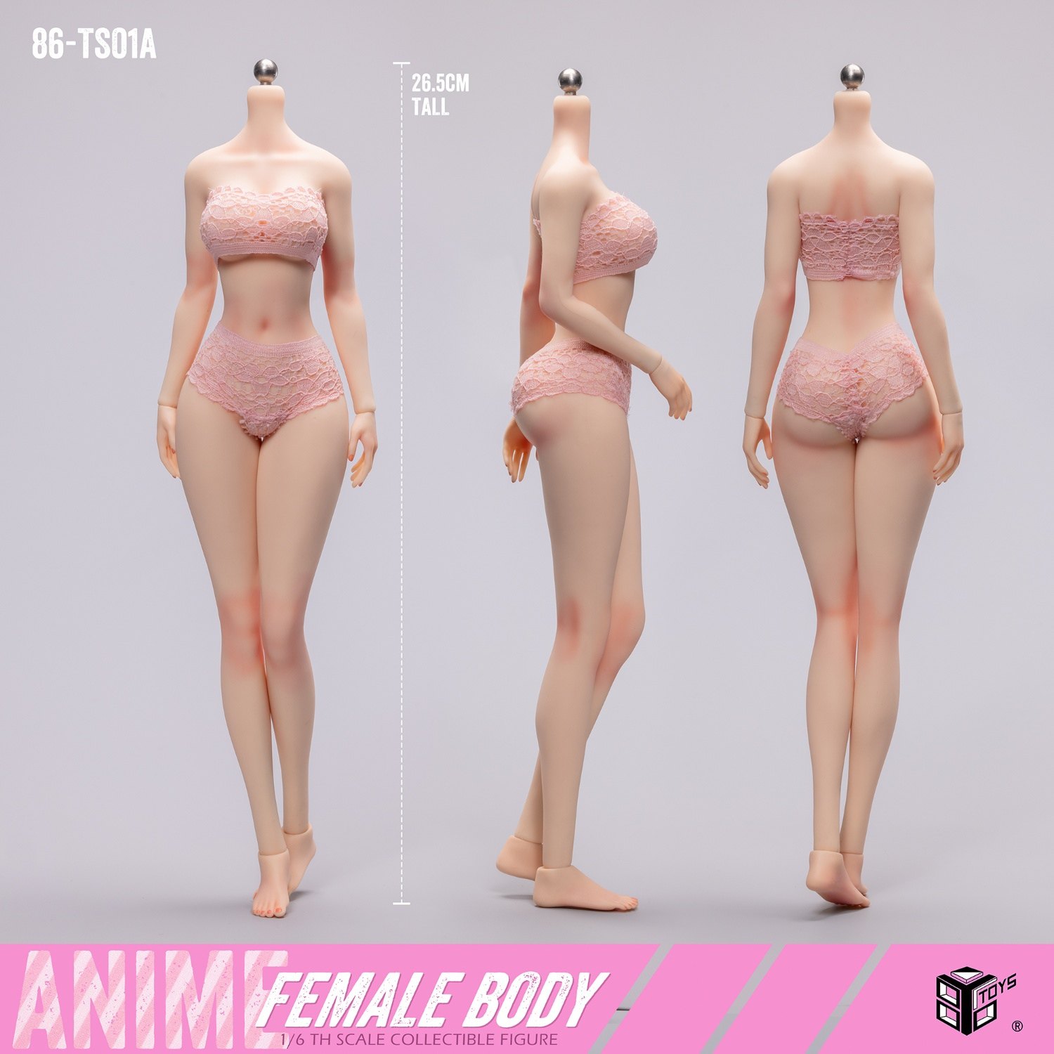 现货 86TOYS 1/6 86-TS01-A铂金硅胶女素体 美白带妆版 可动