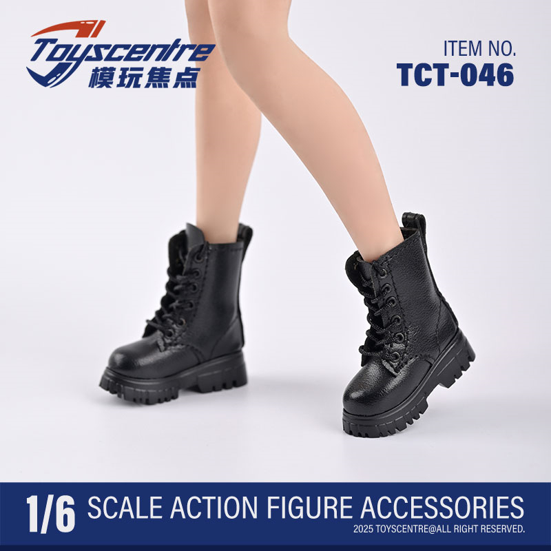 现货TCT-046 1/6 女兵人马丁靴 黑色靴子鞋子 短靴空心无脚 模型