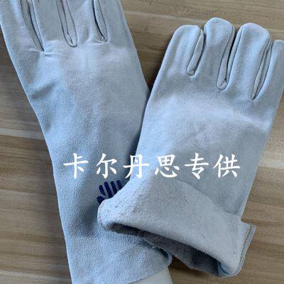 工友电焊手套防烫耐高温手皮 纯牛皮焊工手套防火线加长焊接手套