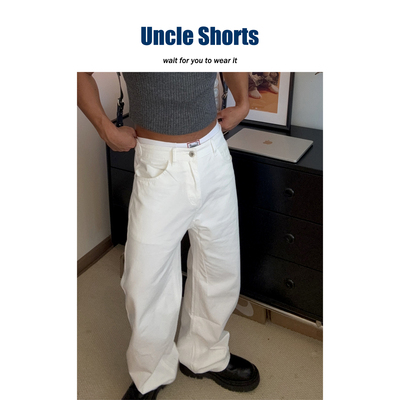 白色休闲裤男士半松紧腰工装长裤