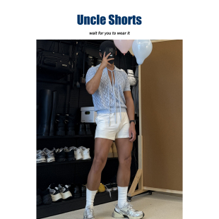 Uncle Shorts【梦幻沙滩】性感镂空菱形格针织衫男士深V绑带上衣